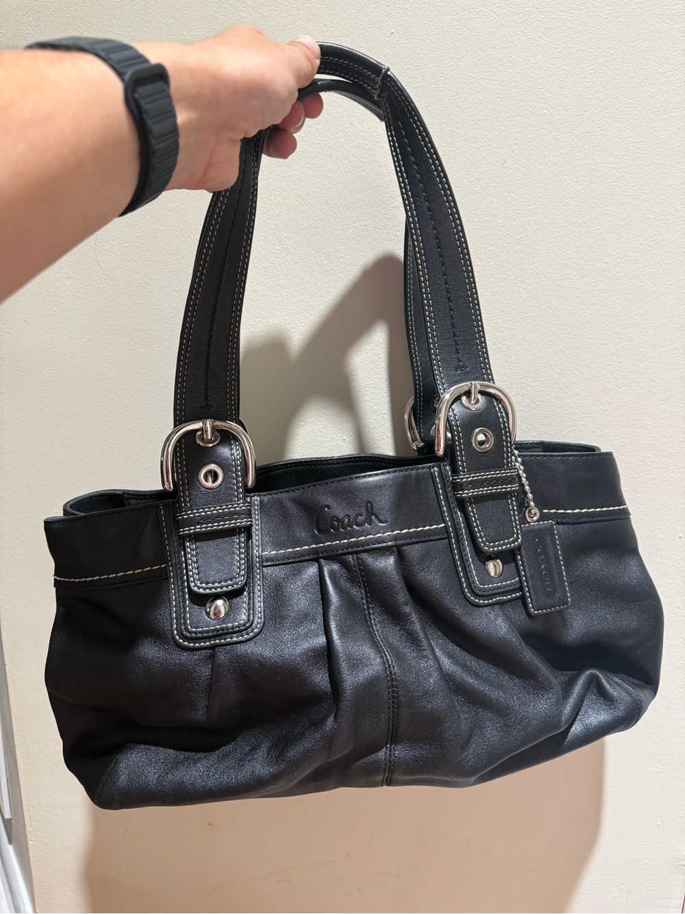 Coach Soho Black Pleated Leather Large Tote Shoulder Bag Purse Y2K